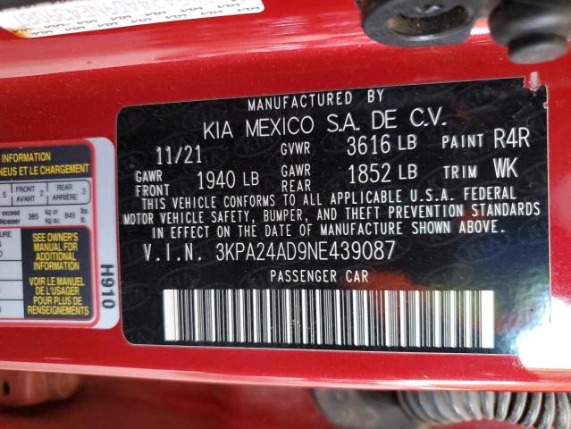 VIN 3KPA24AD9NE439087 2022 KIA Rio, LX no.12