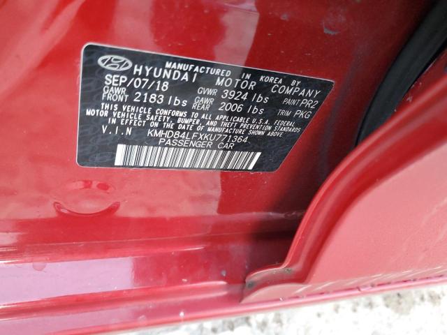 VIN KMHD84LFXKU771364 2019 Hyundai Elantra, Sel no.13