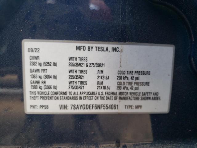 2022 TESLA MODEL Y - 7SAYGDEF6NF554061