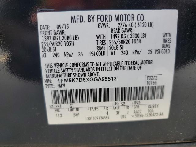 2016 FORD EXPLORER X - 1FM5K7D8XGGA95513