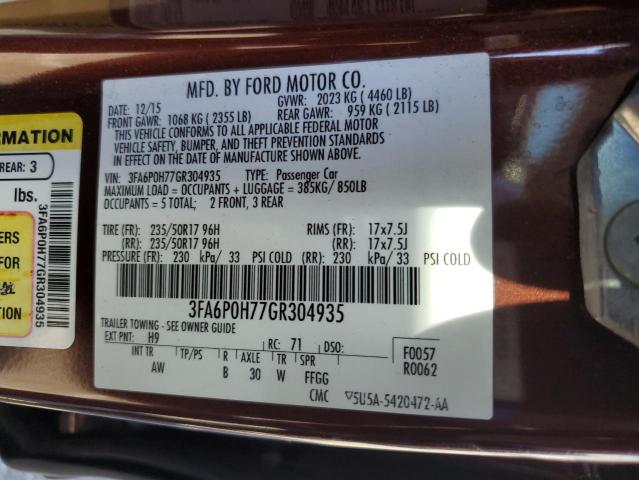 VIN 3FA6P0H77GR304935 2016 Ford Fusion, SE no.12