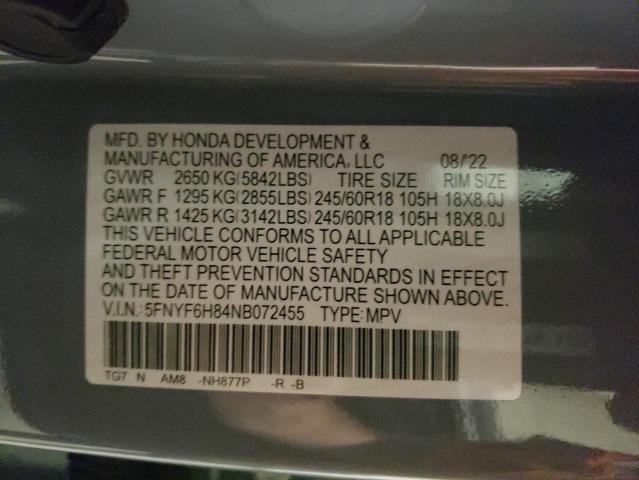 2022 HONDA PILOT TRAI - 5FNYF6H84NB072455