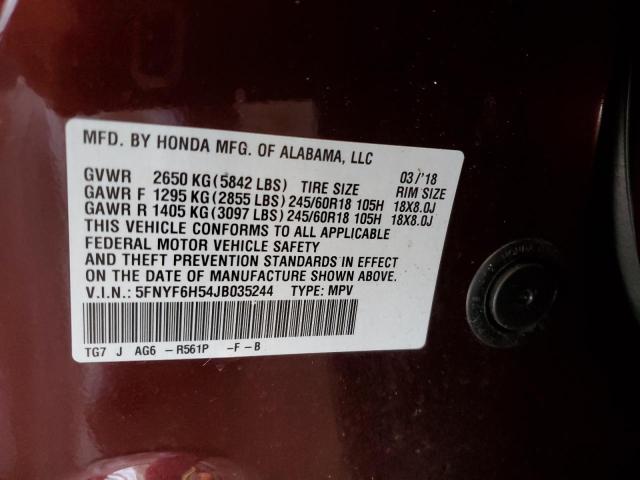 VIN 5FNYF6H54JB035244 2018 Honda Pilot, Exl no.14