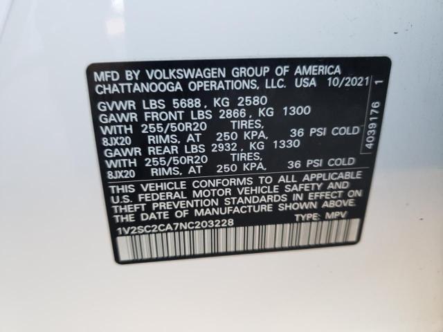 VIN 1V2SC2CA7NC203228 2022 Volkswagen Atlas, Sel R-... no.13