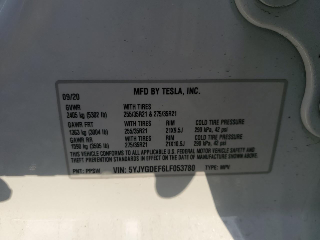 Lot #2996362377 2020 TESLA MODEL Y