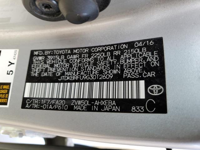 VIN JTDKBRFU9G3012609 2016 Toyota Prius no.12