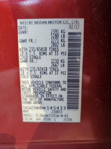 VIN 5N1AZ2MH8HN145433 2017 Nissan Murano, S no.14