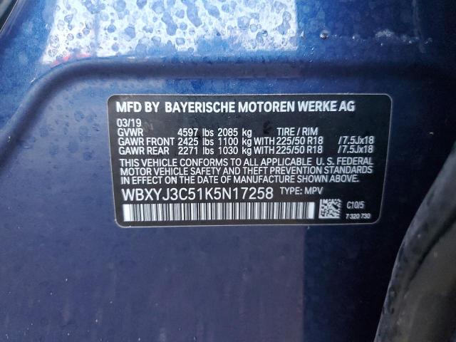 VIN WBXYJ3C51K5N17258 2019 BMW X2, Sdrive28I no.14