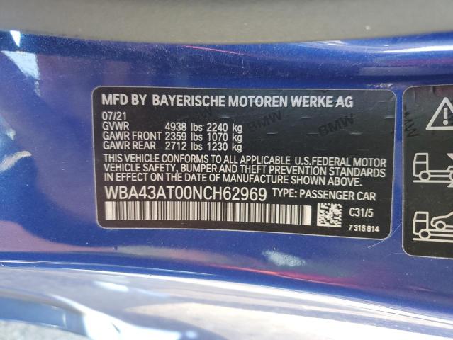 VIN WBA43AT00NCH62969 2022 BMW 4 Series, 430XI no.12