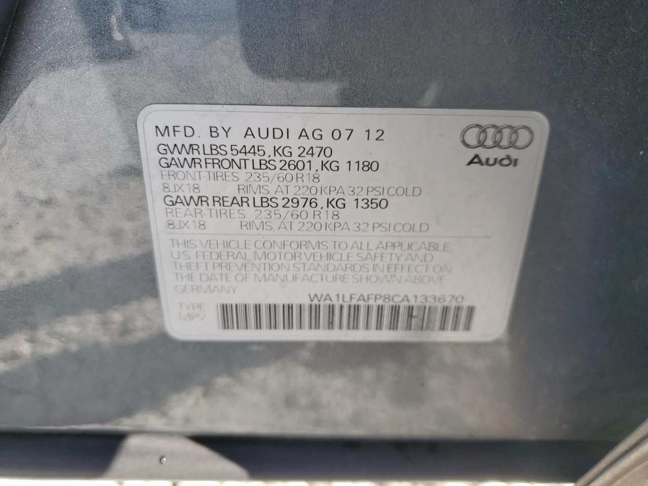 Lot #2952983586 2012 AUDI Q5 PREMIUM