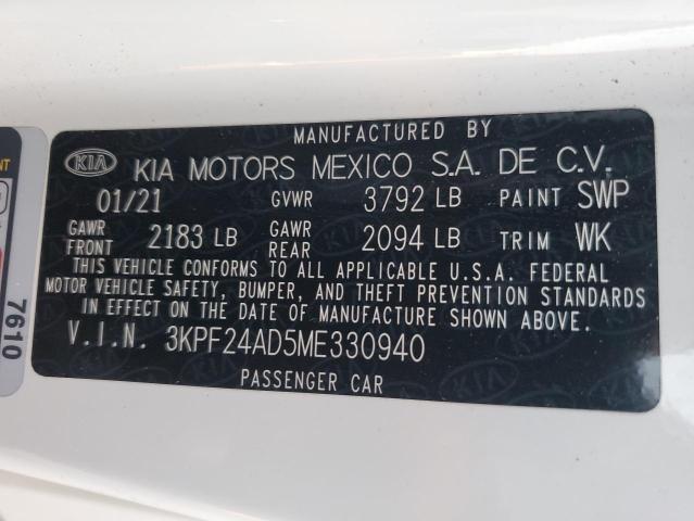 VIN 3KPF24AD5ME330940 2021 KIA Forte, FE no.12