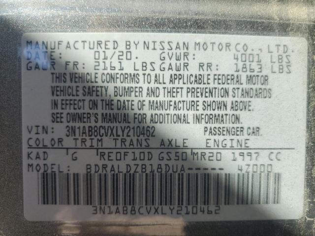 VIN 3N1AB8CVXLY210462 2020 NISSAN SENTRA no.12