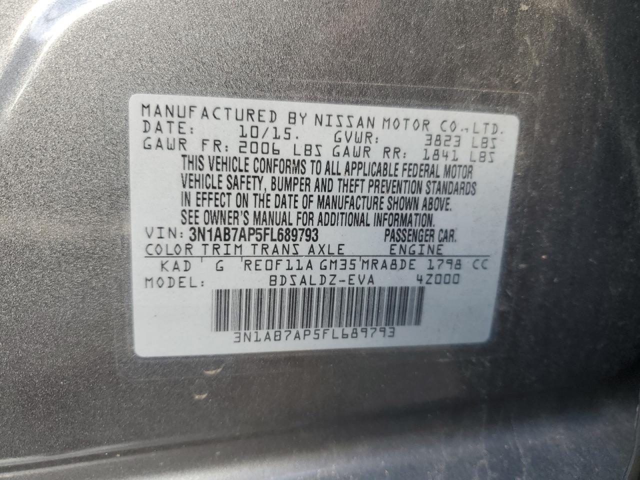 Lot #2993828162 2015 NISSAN SENTRA S