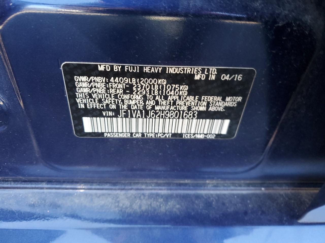 Lot #2909438382 2017 SUBARU WRX LIMITE