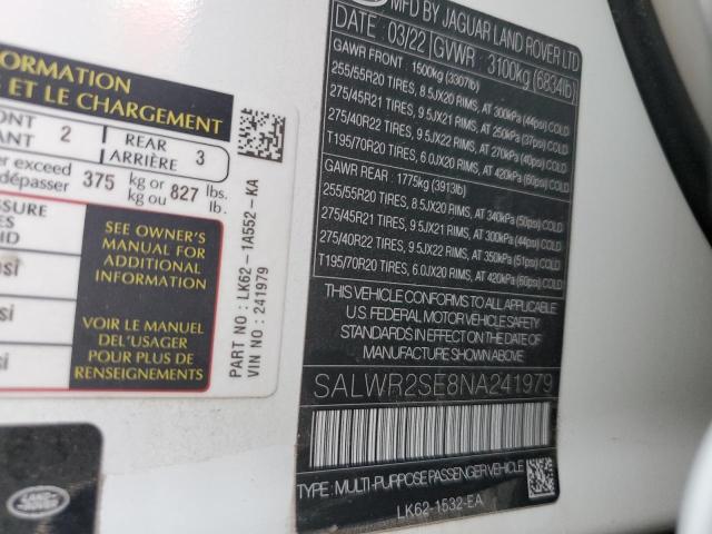 2022 LAND ROVER RANGE ROVE - SALWR2SE8NA241979