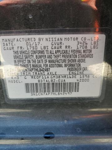 VIN 3N1CN7AP7HL842497 2017 Nissan Versa, S no.12