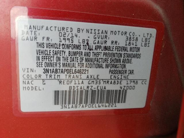 VIN 3N1AB7AP0EL646221 2014 Nissan Sentra, S no.12