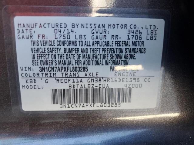 VIN 3N1CN7APXFL803285 2015 Nissan Versa, S no.12