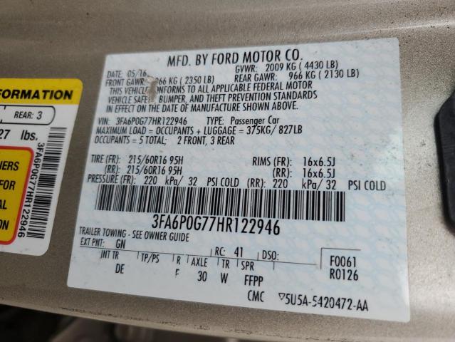 2017 FORD FUSION S - 3FA6P0G77HR122946