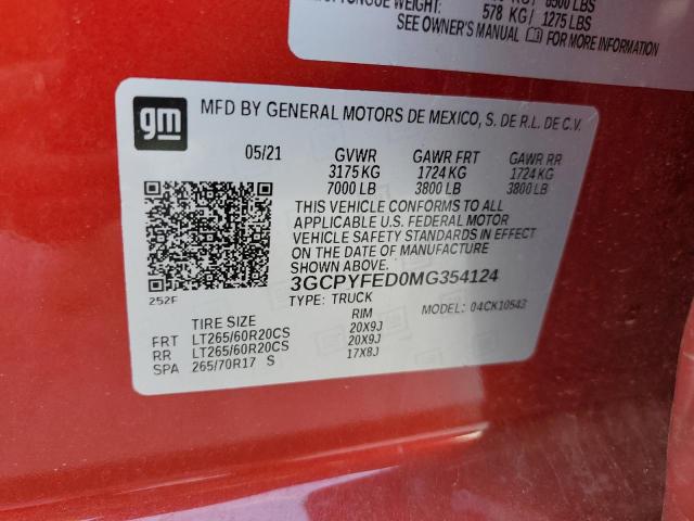 2021 CHEVROLET SILVERADO2 - 3GCPYFED0MG354124