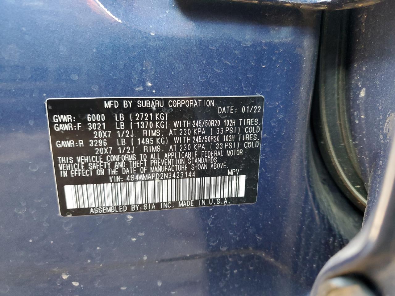 Lot #2928832527 2022 SUBARU ASCENT LIM