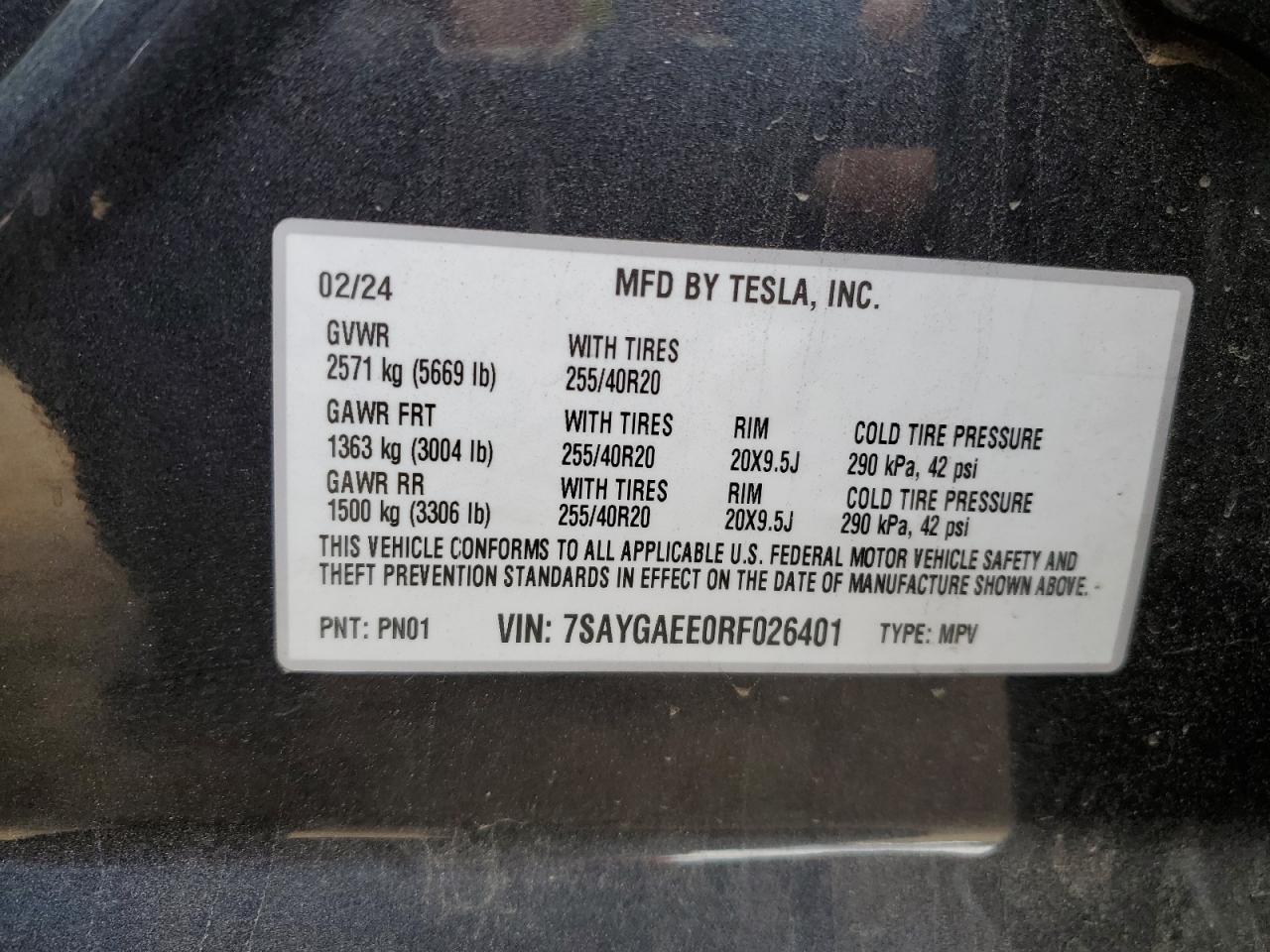 Lot #2919373448 2024 TESLA MODEL Y