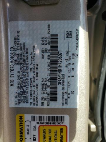 2017 FORD FUSION SE - 3FA6P0HD1HR206071