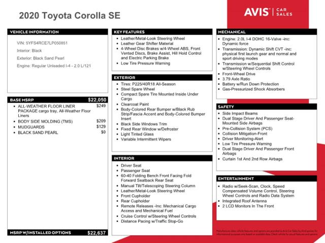 2020 TOYOTA COROLLA SE - 5YFS4RCE7LP050851