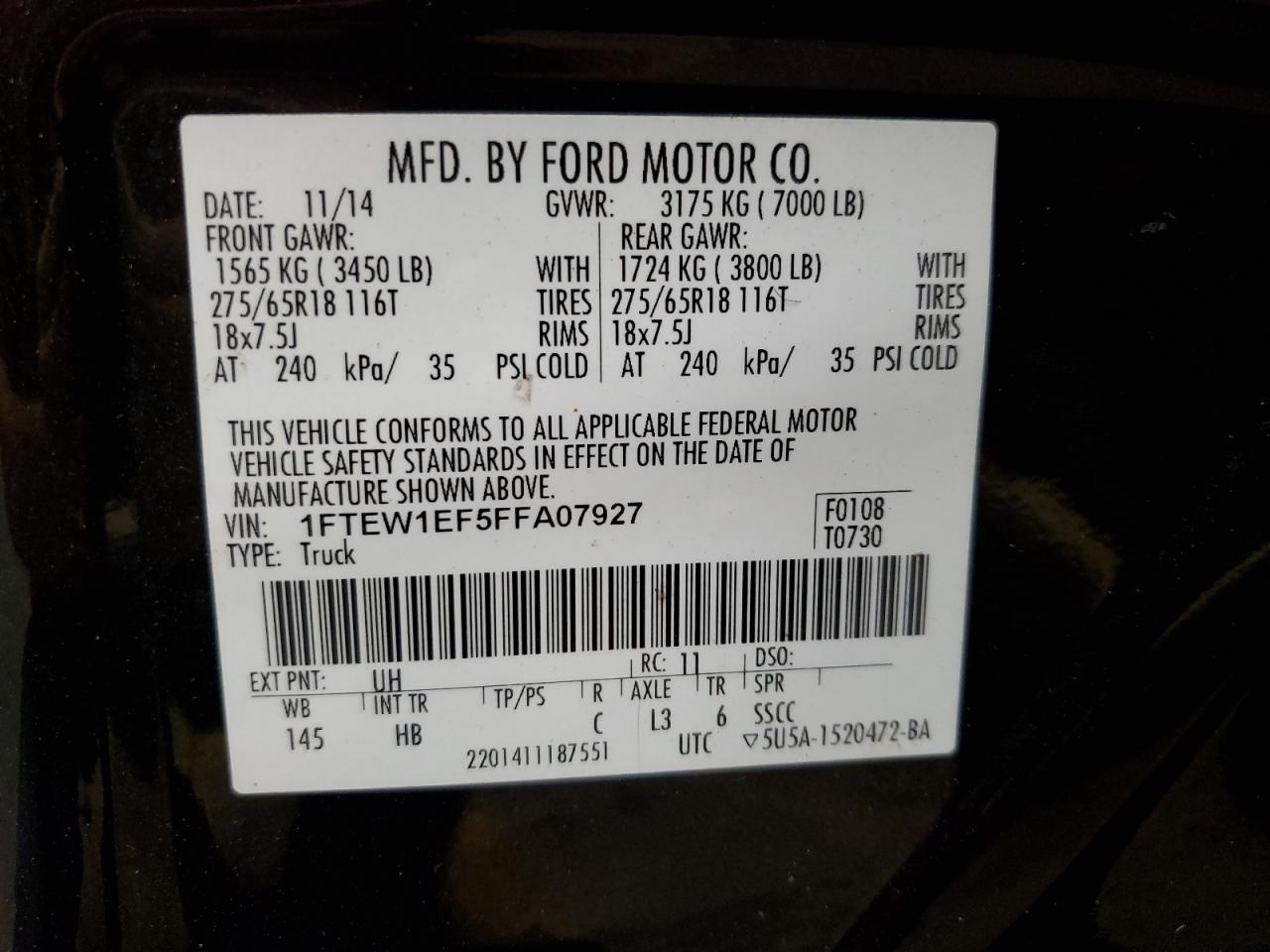 Lot #3029712071 2015 FORD F150 SUPER