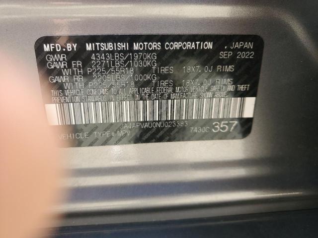 2022 MITSUBISHI OUTLANDER - JA4APVAU0NU023383
