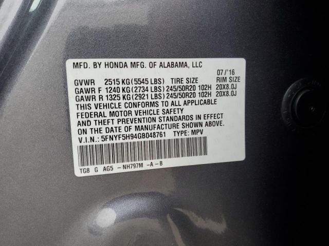 VIN 5FNYF5H94GB048761 2016 Honda Pilot, Touring no.13