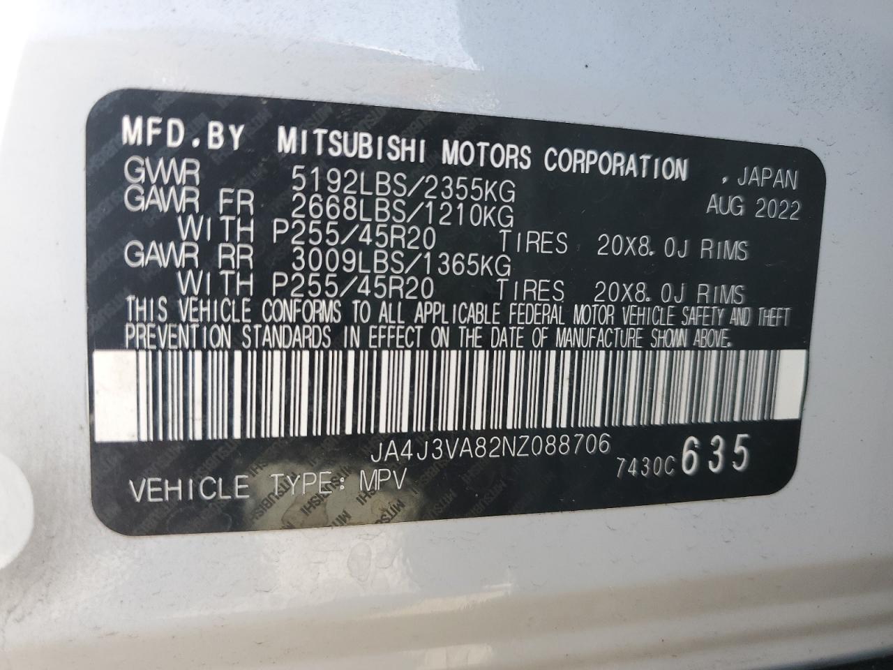 Lot #2976946568 2022 MITSUBISHI OUTLANDER