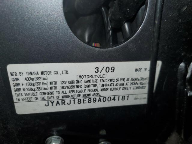 2009 YAMAHA FZ6 R JYARJ18E89A004181