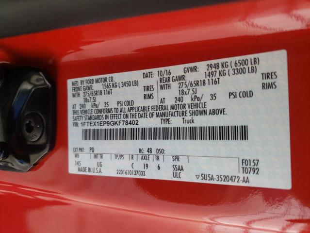 2016 FORD F150 SUPER - 1FTEX1EP9GKF78402