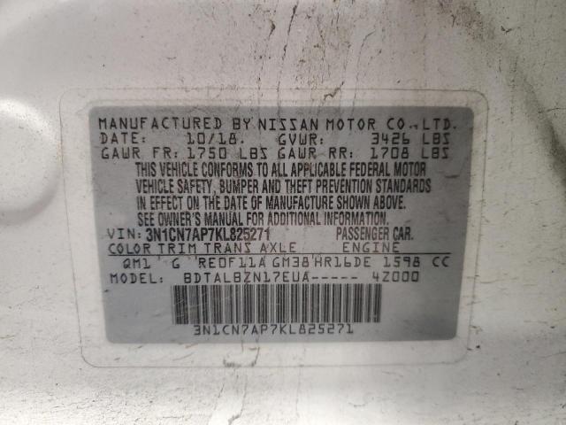 VIN 3N1CN7AP7KL825271 2019 Nissan Versa, S no.12