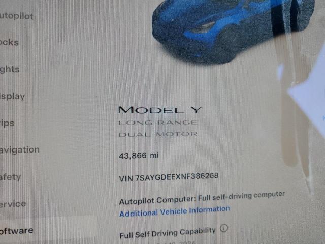 VIN 7SAYGDEEXNF386268 2022 Tesla MODEL Y no.9