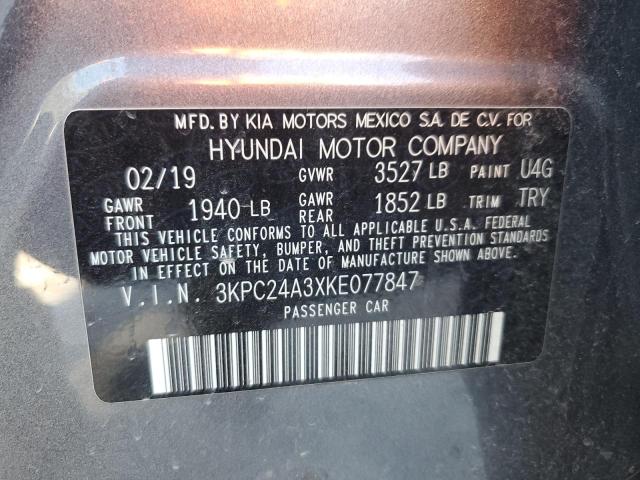 VIN 3KPC24A3XKE077847 2019 Hyundai Accent, SE no.12