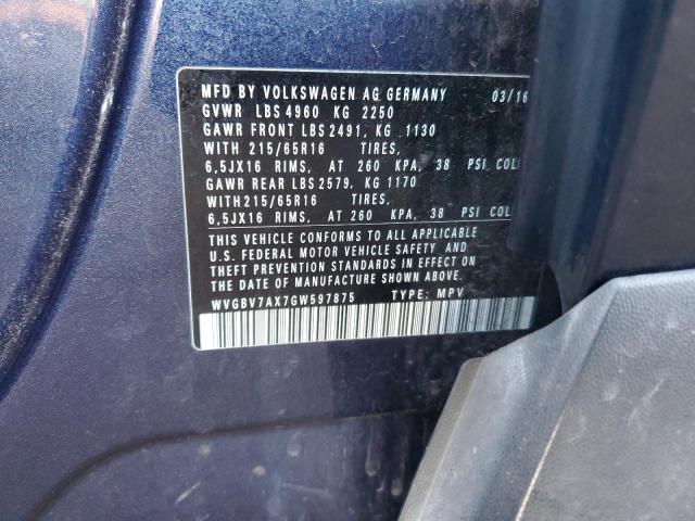 2016 VOLKSWAGEN TIGUAN S - WVGBV7AX7GW597875