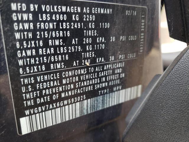 VIN WVGBV7AX6GW593025 2016 Volkswagen Tiguan, S no.12