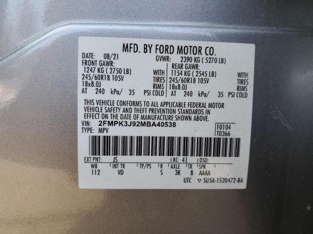 VIN 2FMPK3J92MBA40538 2021 Ford Edge, Sel no.13