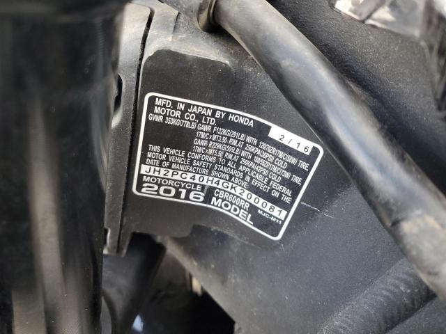 2016 HONDA CBR600 RR JH2PC40H4GK200081