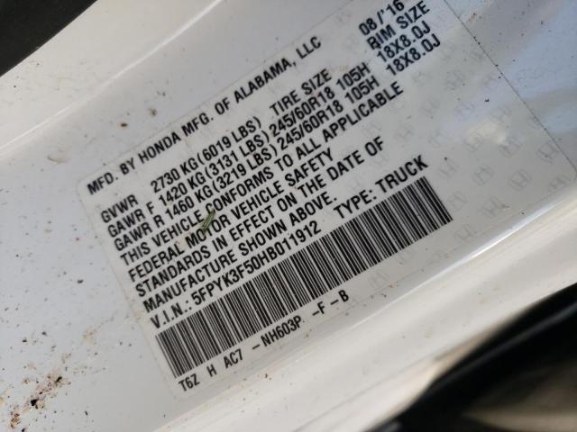 2017 HONDA RIDGELINE - 5FPYK3F50HB011912