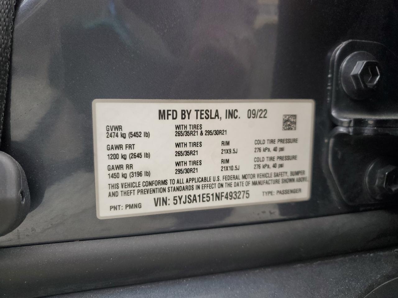 Lot #3028504916 2022 TESLA MODEL S