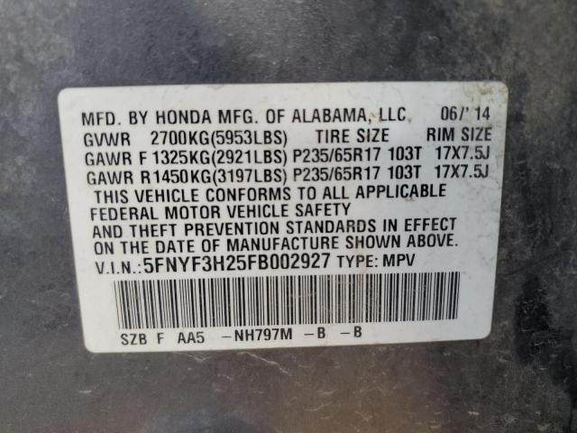 VIN 5FNYF3H25FB002927 2015 Honda Pilot, LX no.13