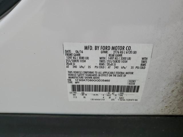2016 FORD EXPLORER X - 1FM5K7D80GGD35460