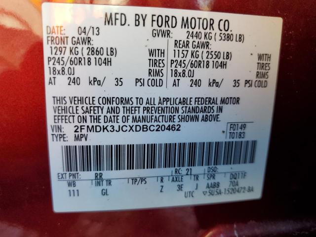 VIN 2FMDK3JCXDBC20462 2013 Ford Edge, Sel no.12