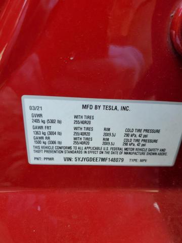 VIN 5YJYGDEE7MF148079 2021 Tesla MODEL Y no.12