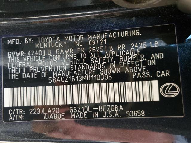 VIN 58ACZ1B13MU110395 2021 LEXUS ES350 no.13