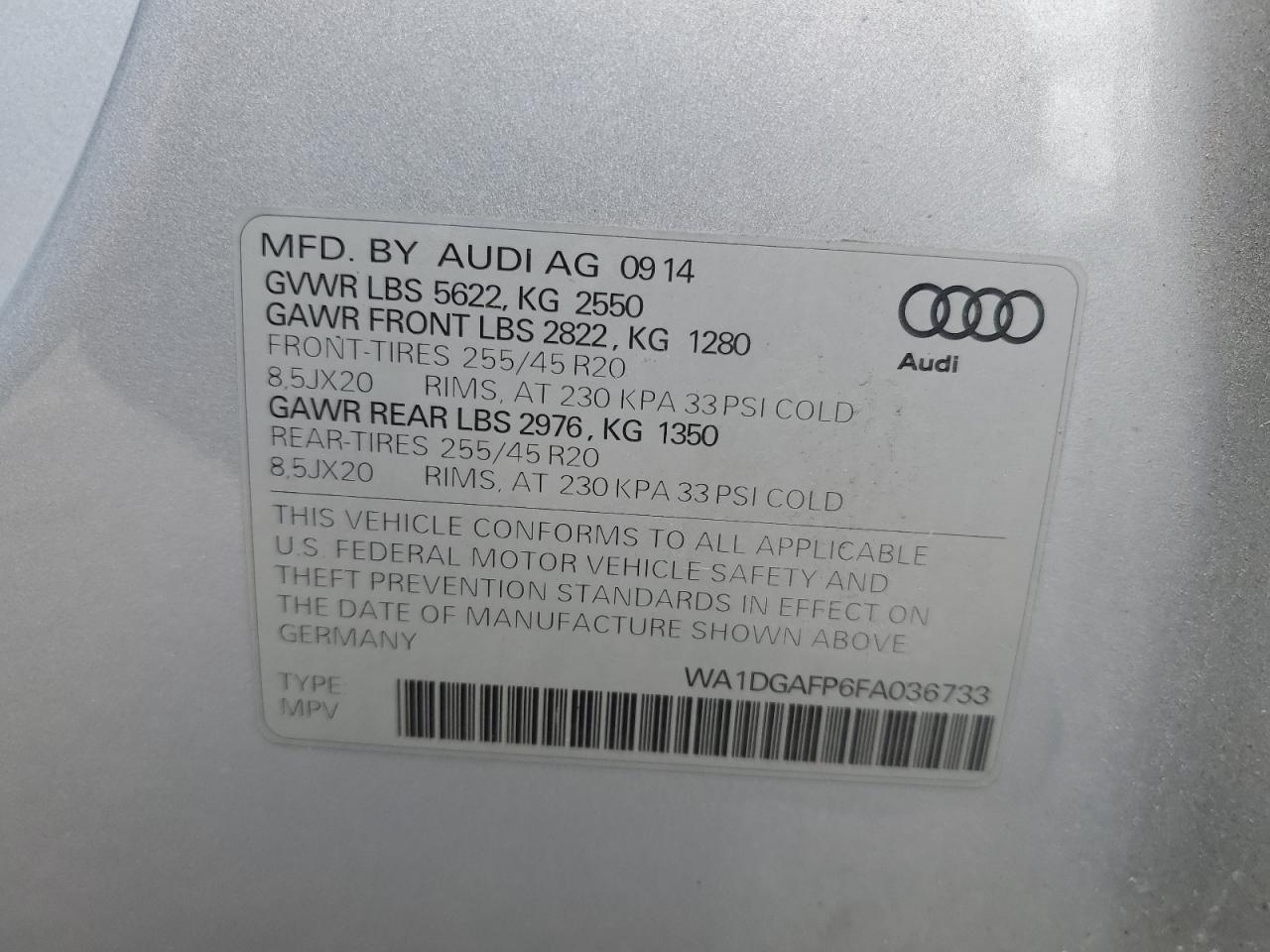 Lot #2873965519 2015 AUDI Q5