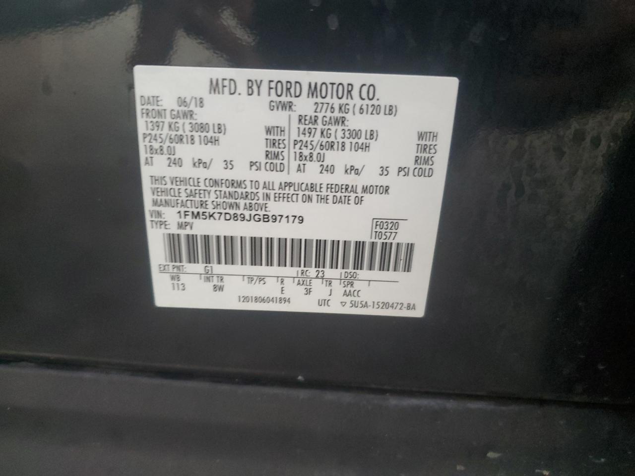 Lot #3052501179 2018 FORD EXPLORER X